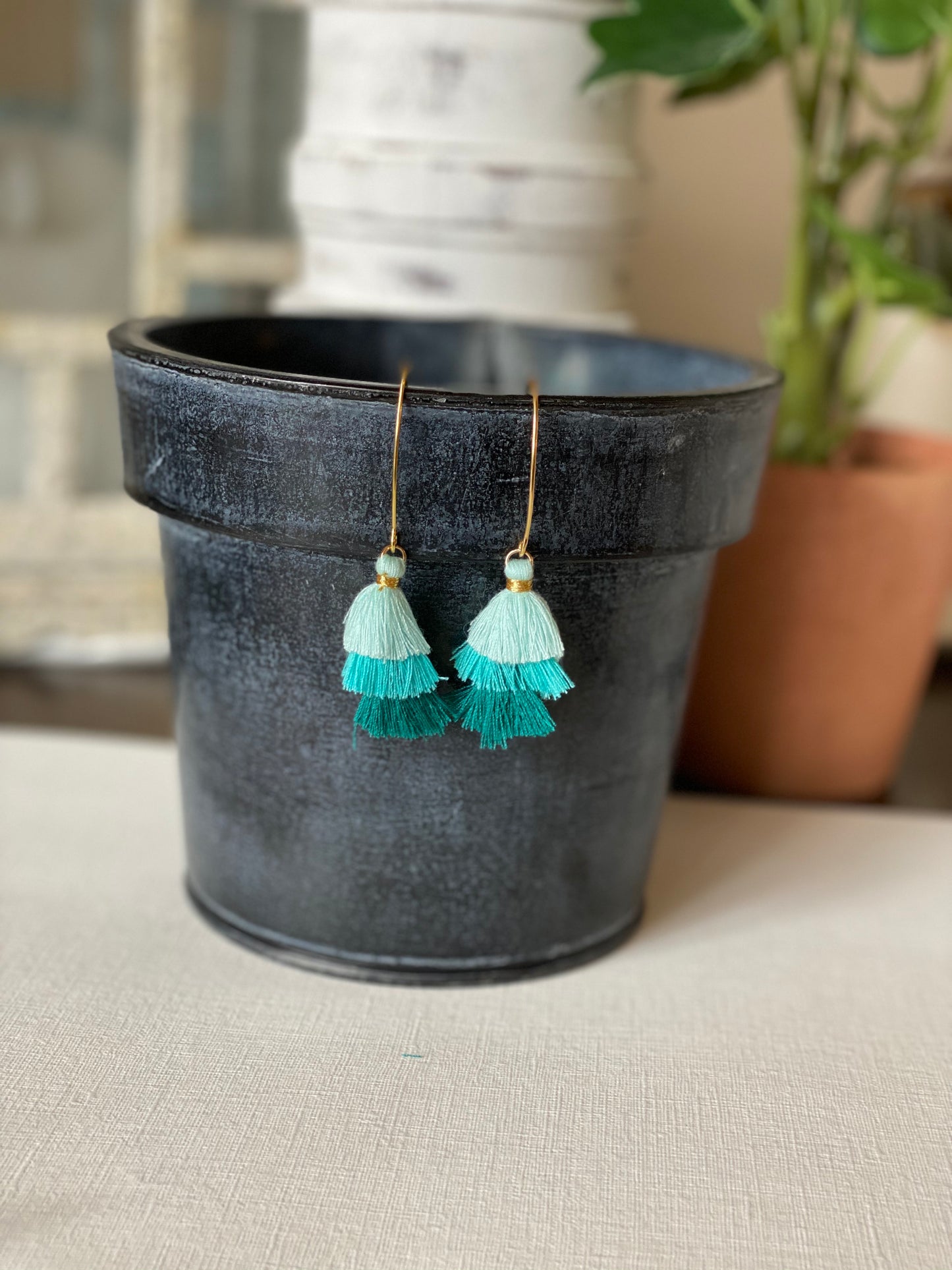 Triple Turquoise Tassel Earring