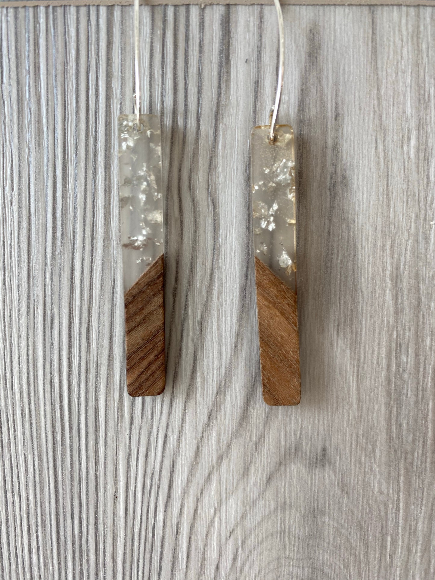 Lucite and wood silver earring