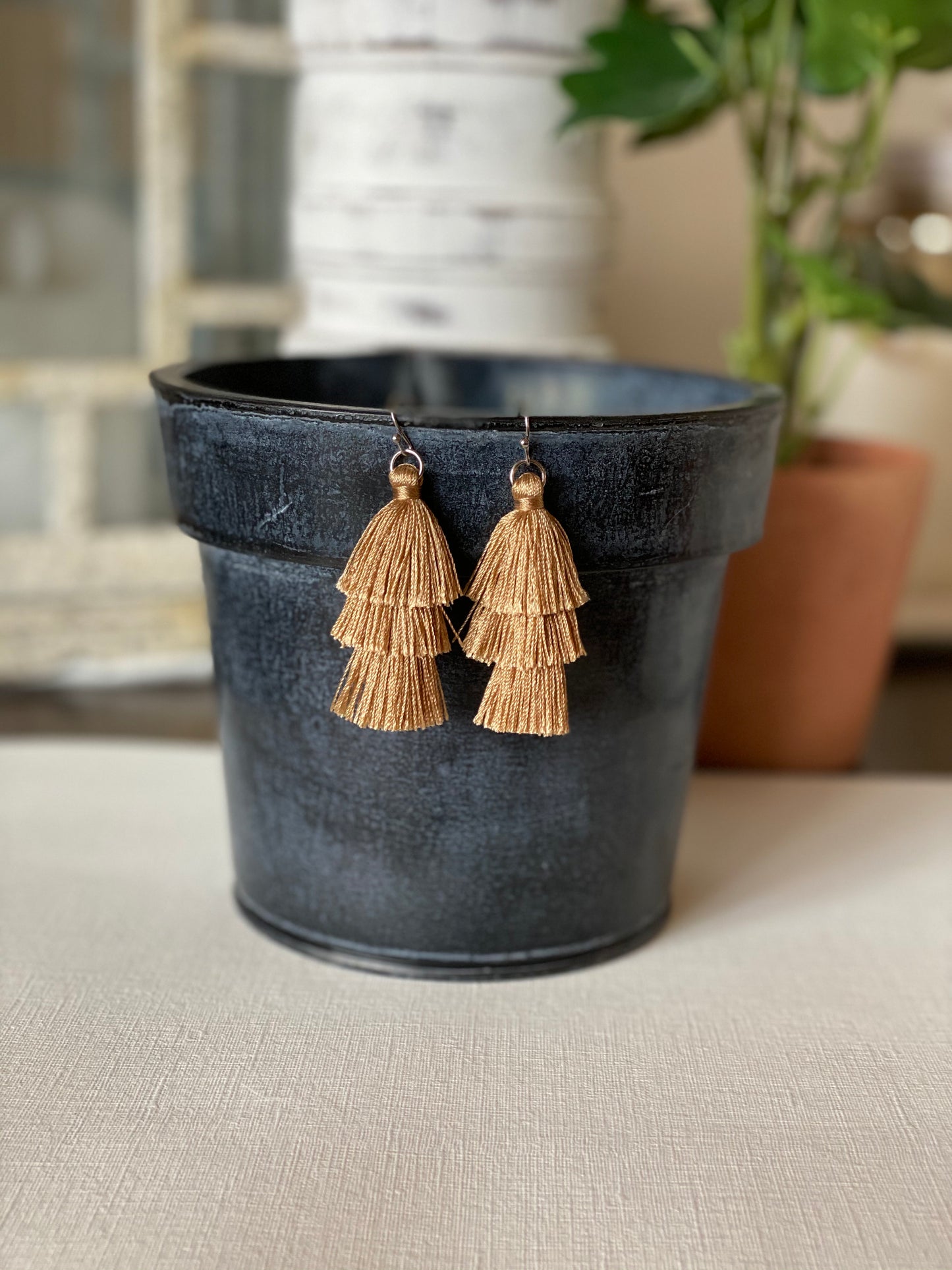 Triple Gold Tassel Earring