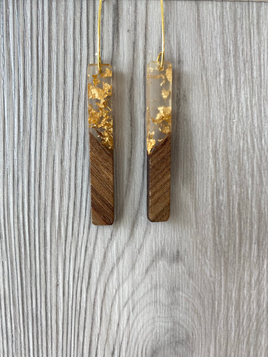 Lucite and wood with gold earring