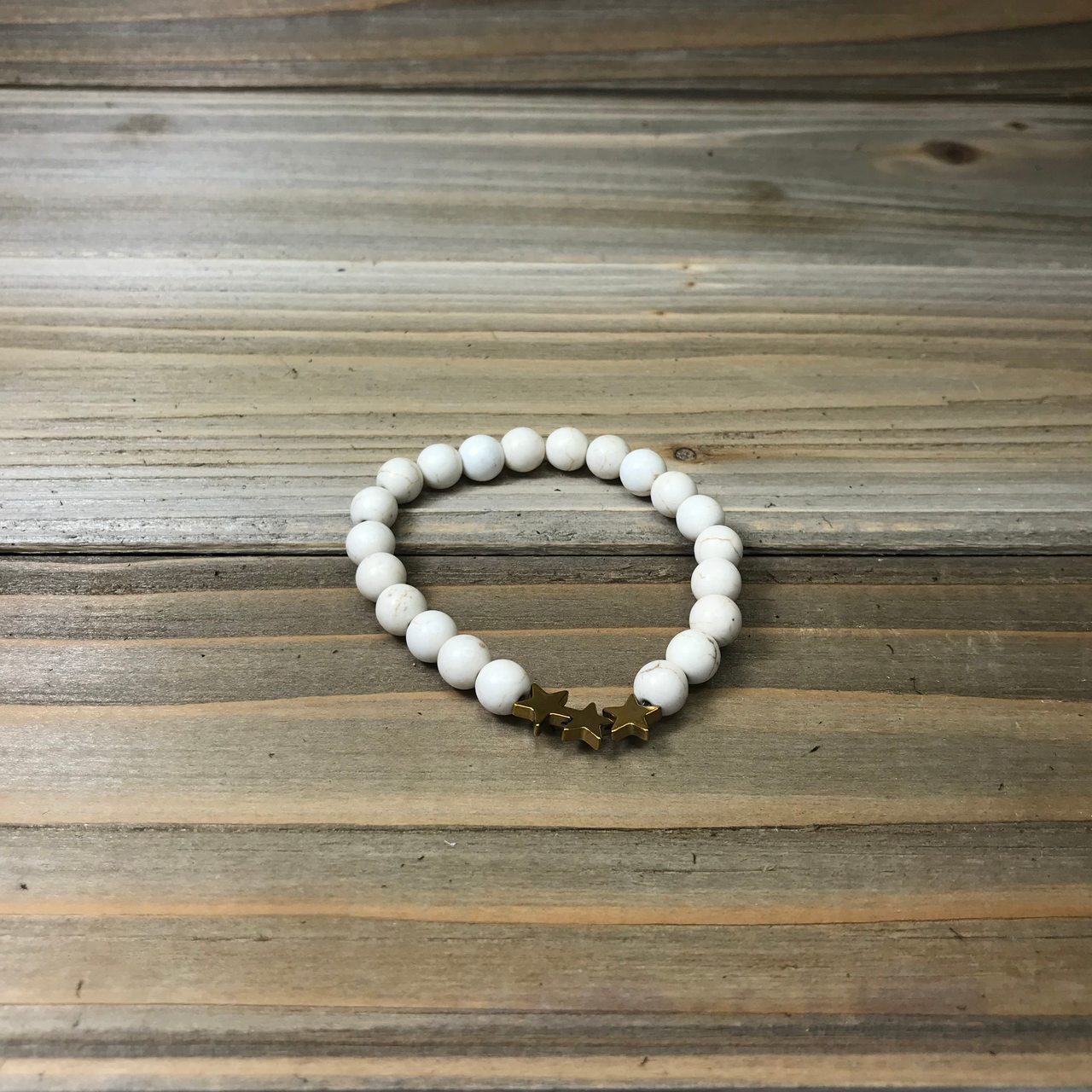 White Howlite and Gold Star Hematite Stretch Bracelet